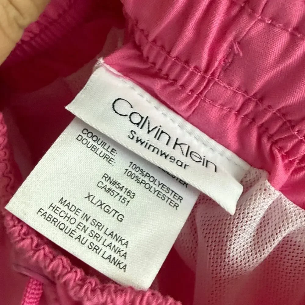 NWT Calvin Klein Men's Bright Pink Spell Out Swim Trunks Shorts UV Protection XL